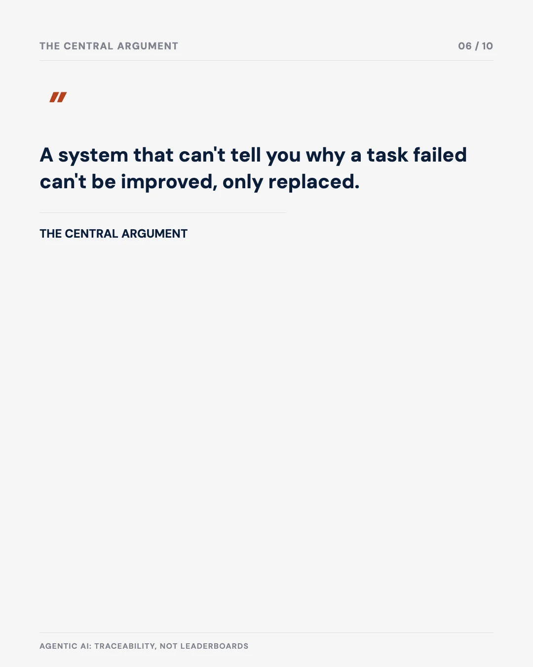 Carousel slide 6: quote, a system that can't explain a failure can't be improved