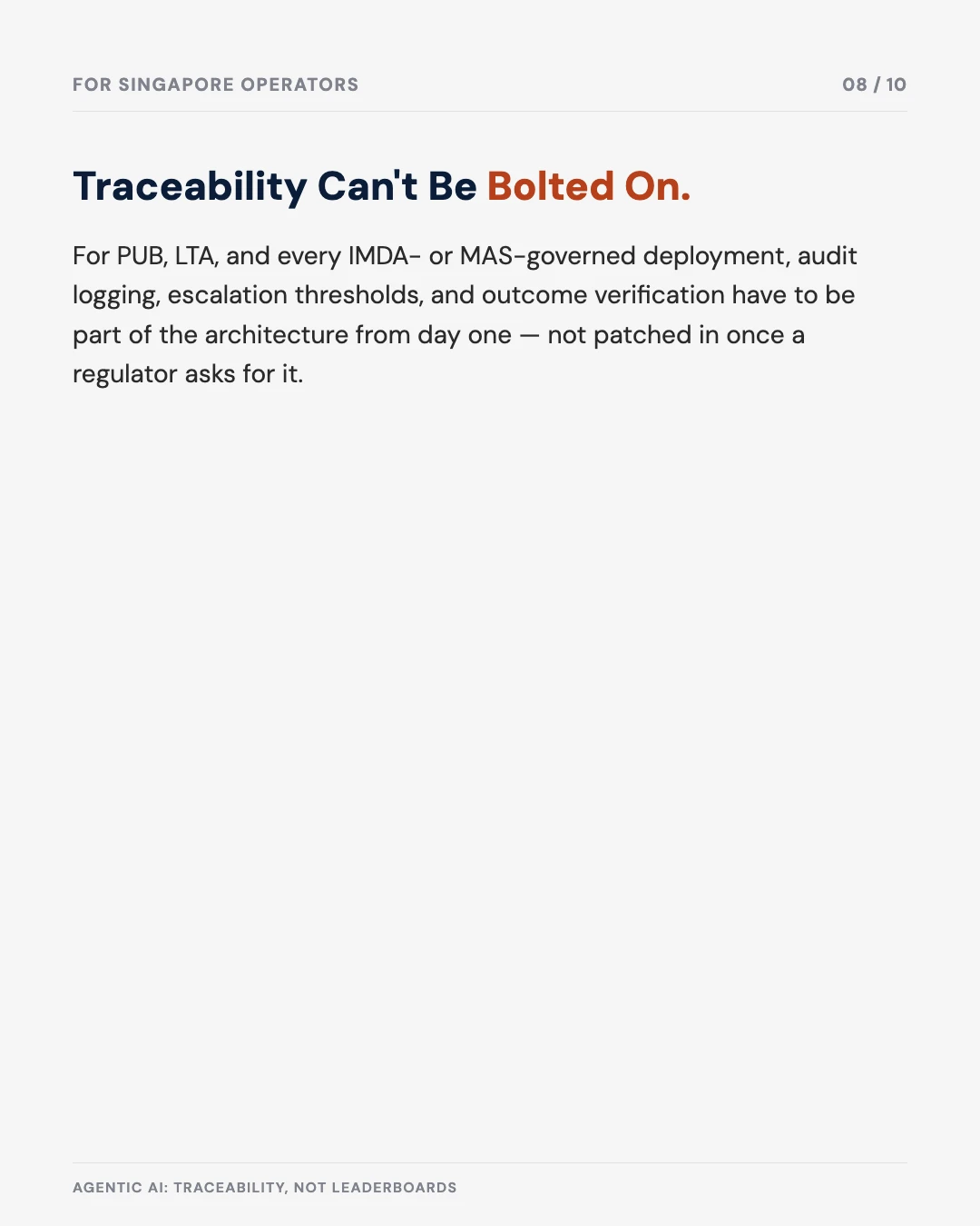 Carousel slide 8: traceability can't be bolted on for Singapore operators