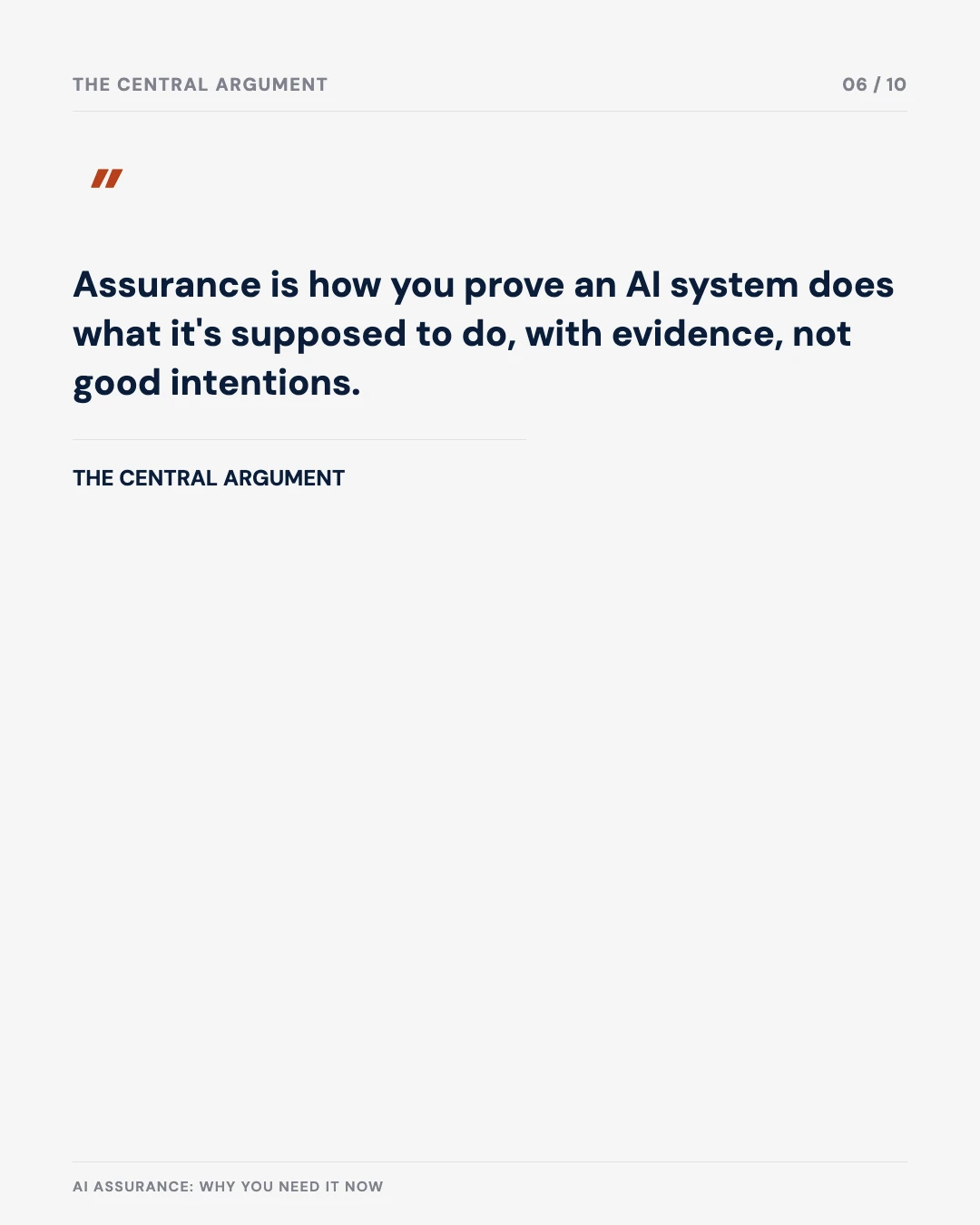 Carousel slide 6: quote, assurance means evidence not good intentions