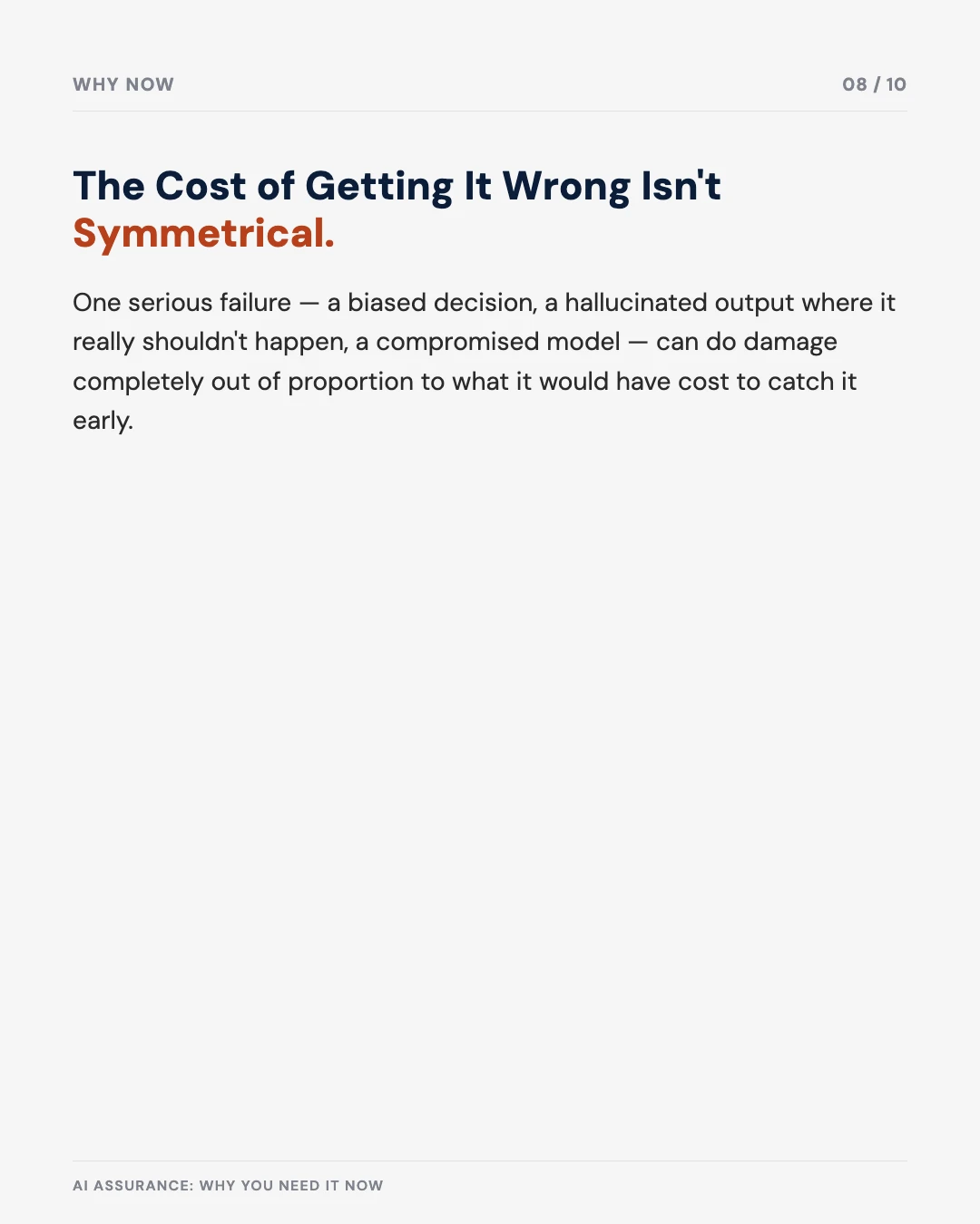 Carousel slide 8: the cost of getting it wrong isn't symmetrical
