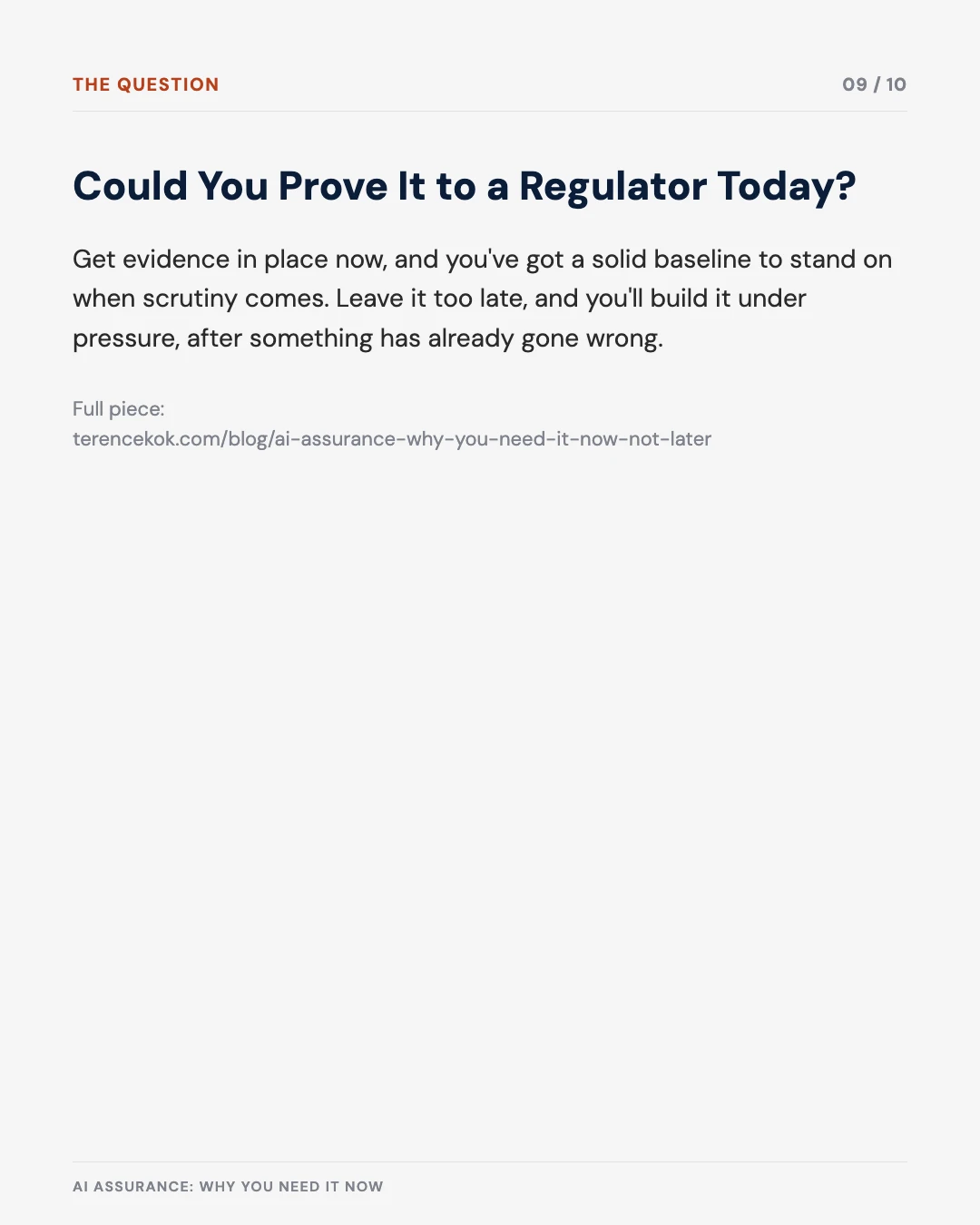 Carousel slide 9: could you prove it to a regulator today