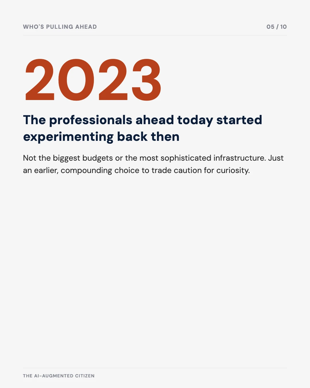 Carousel slide 5: the professionals ahead today started experimenting in 2023