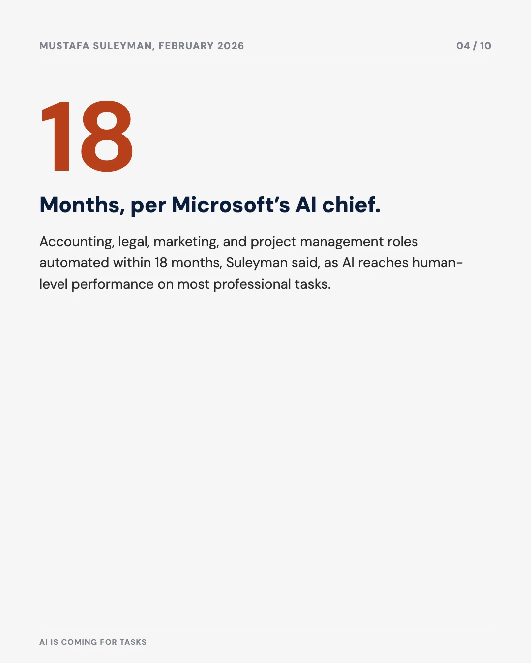 Carousel slide 4: 18 months, per Microsoft's AI chief