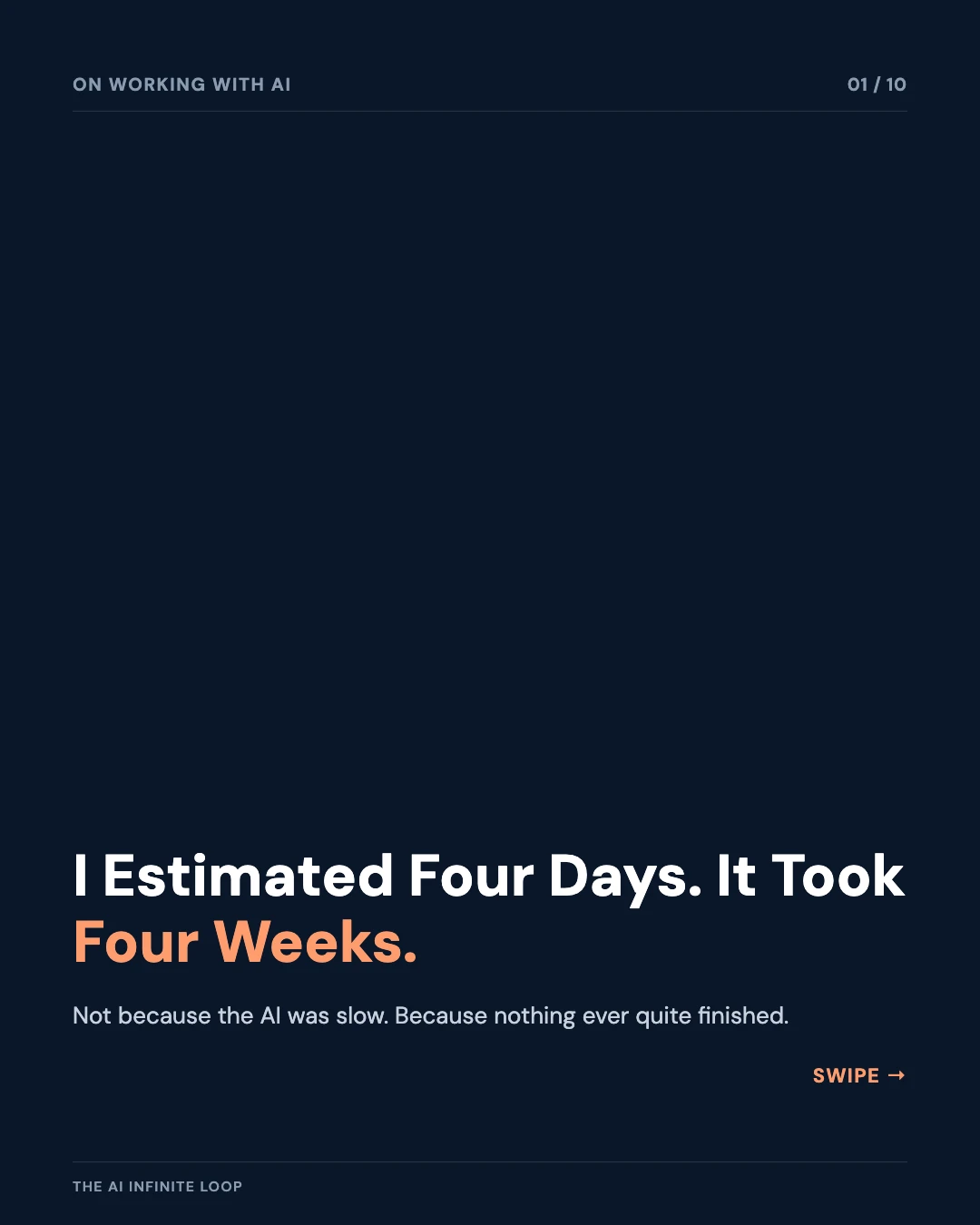 Carousel slide 1: cover, I estimated four days, it took four weeks