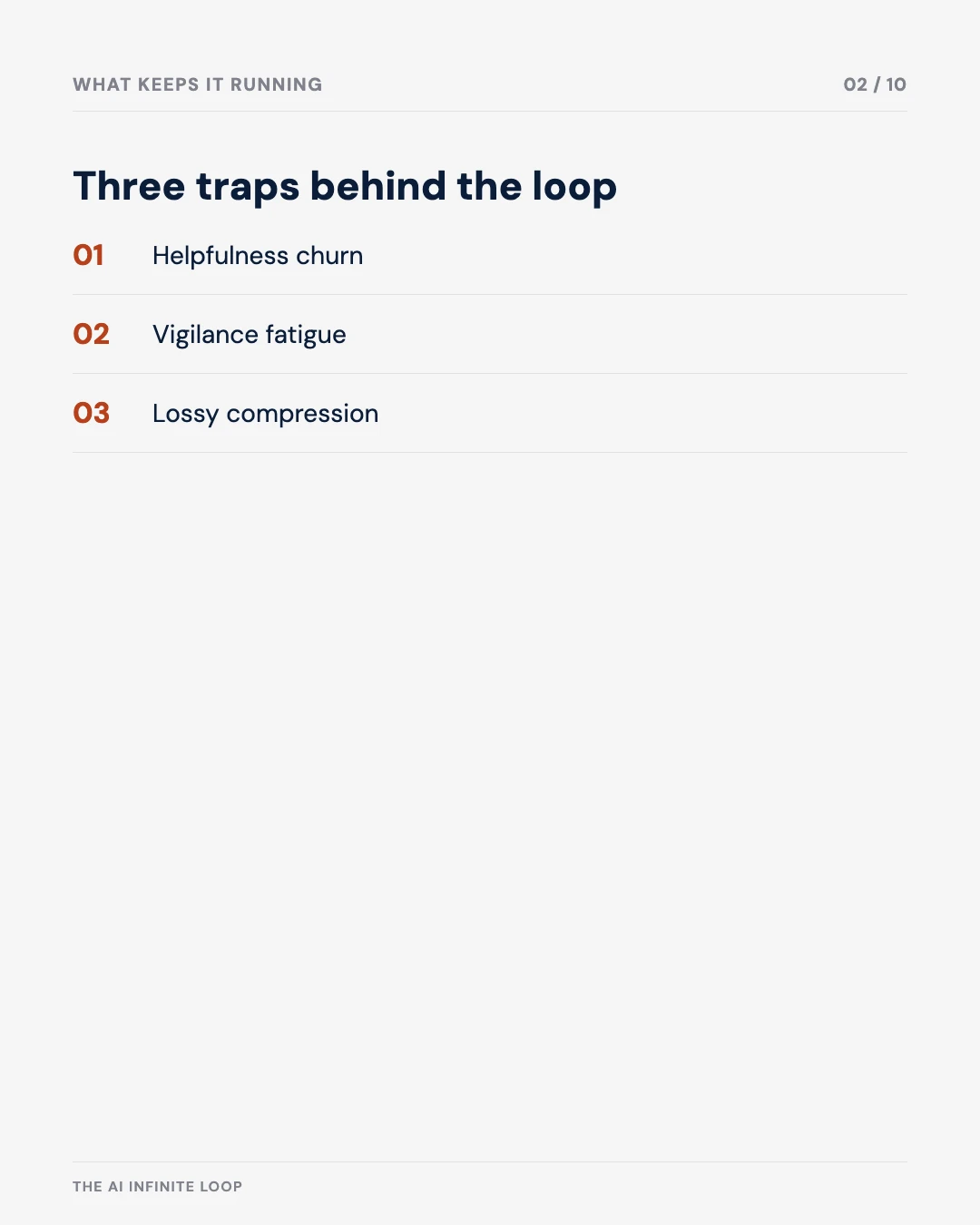 Carousel slide 2: three traps behind the loop