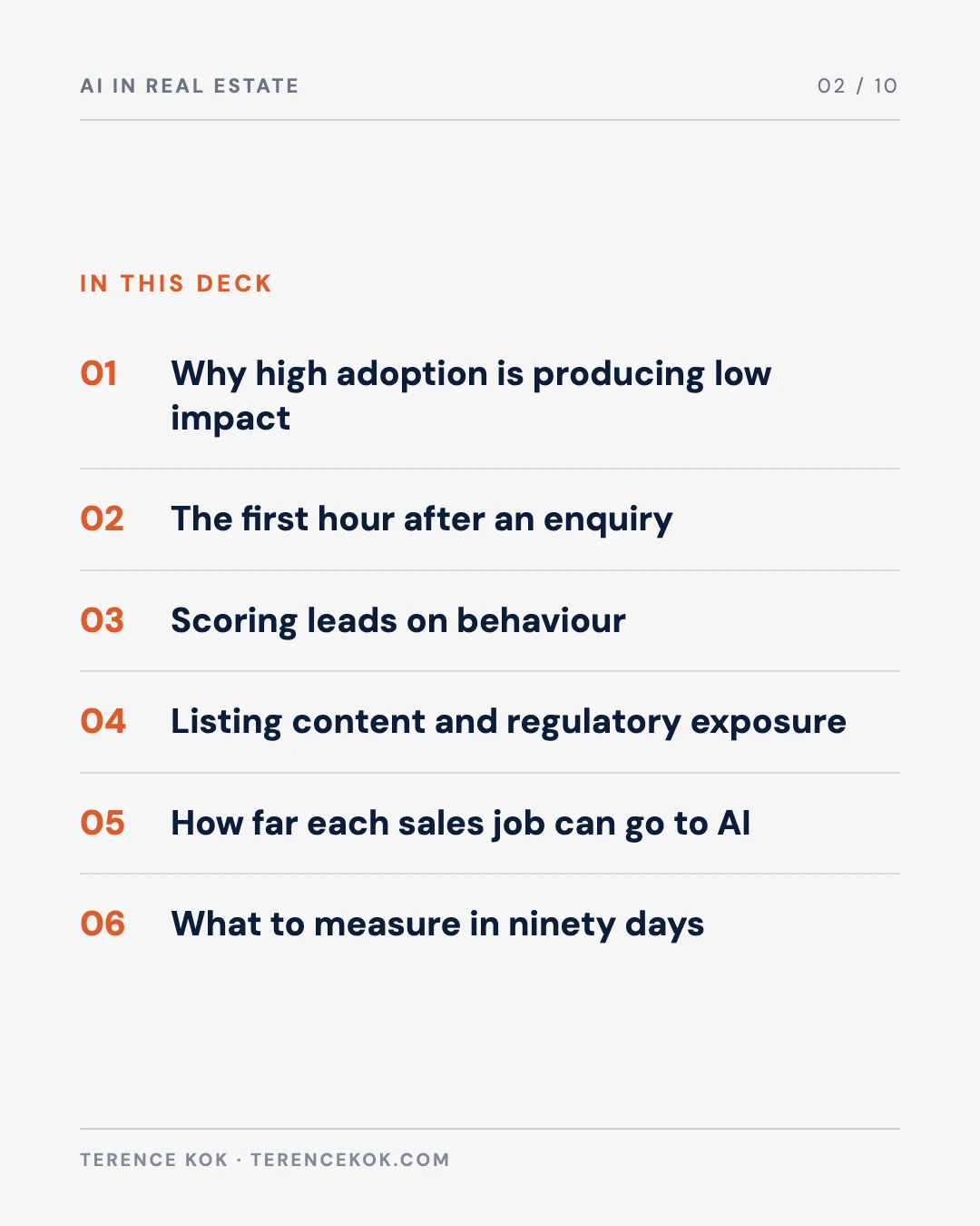 Carousel slide 2: agenda, six things this deck covers