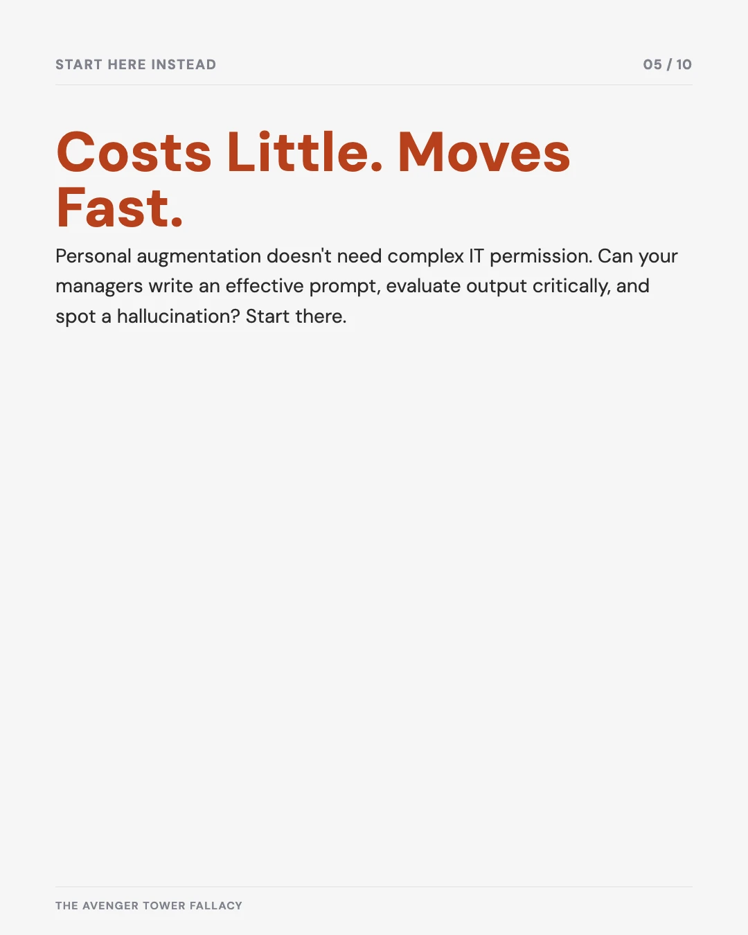 Carousel slide 5: personal augmentation costs little and moves fast