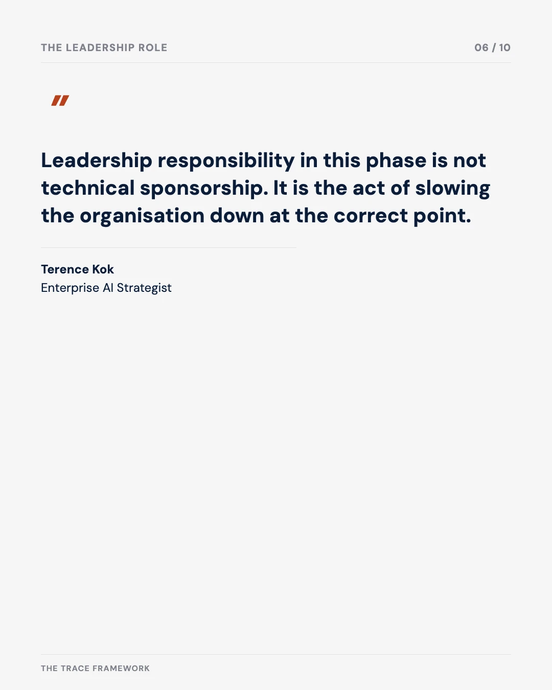 Carousel slide 6: quote on leadership slowing the organisation down