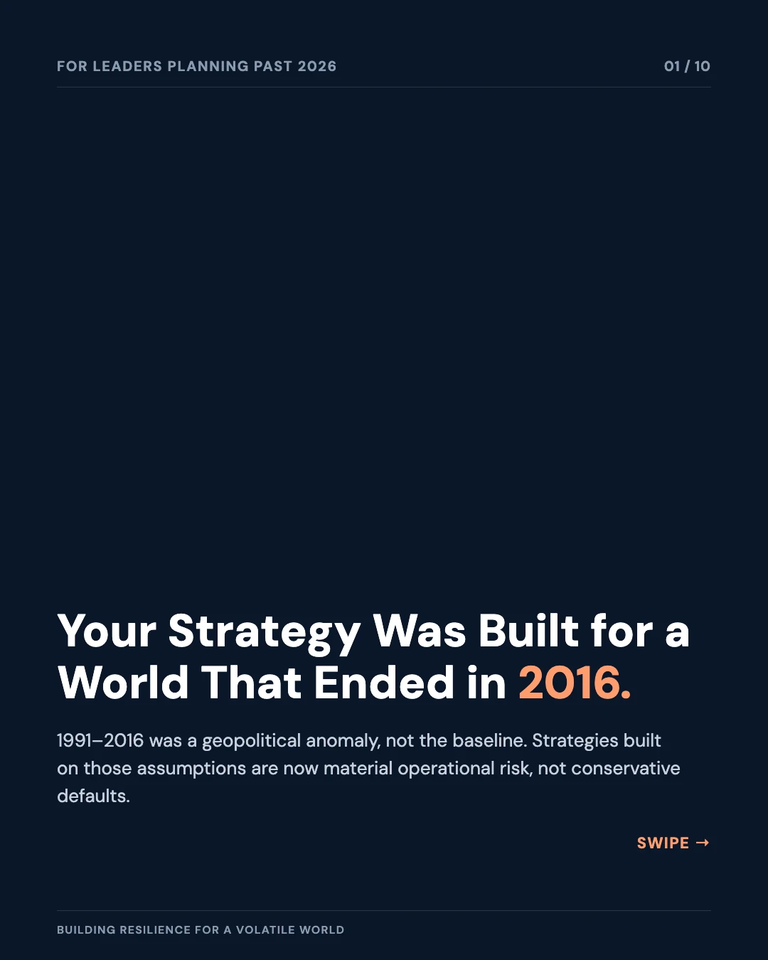 Carousel slide 1: cover — your strategy was built for a world that ended in 2016