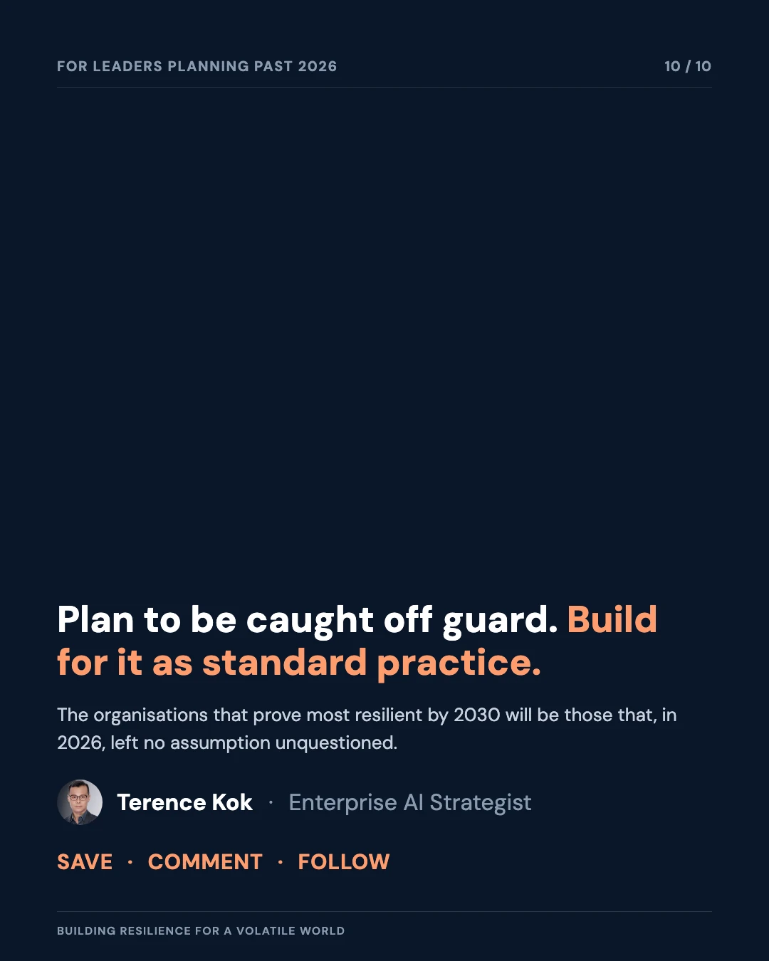 Carousel slide 10: closing call to action — plan to be caught off guard