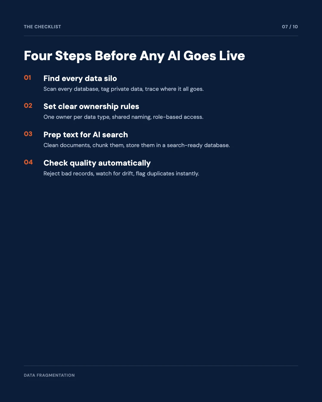 Carousel slide 7: four steps to prepare data before AI adoption