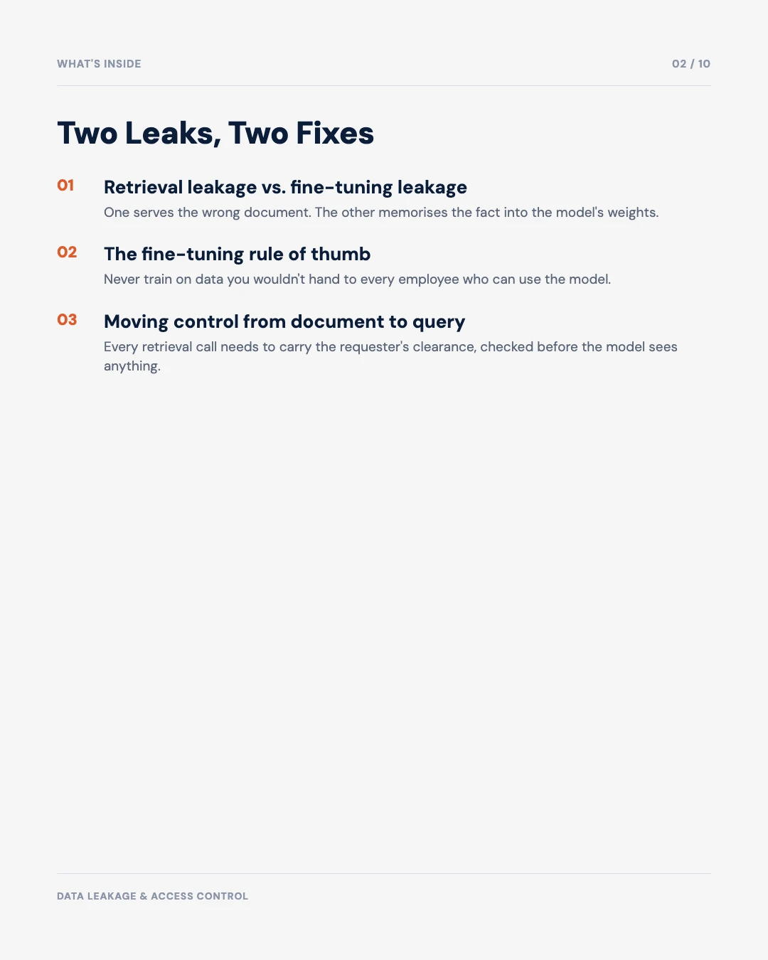 Carousel slide 2: agenda, two leakage mechanisms and how to close them
