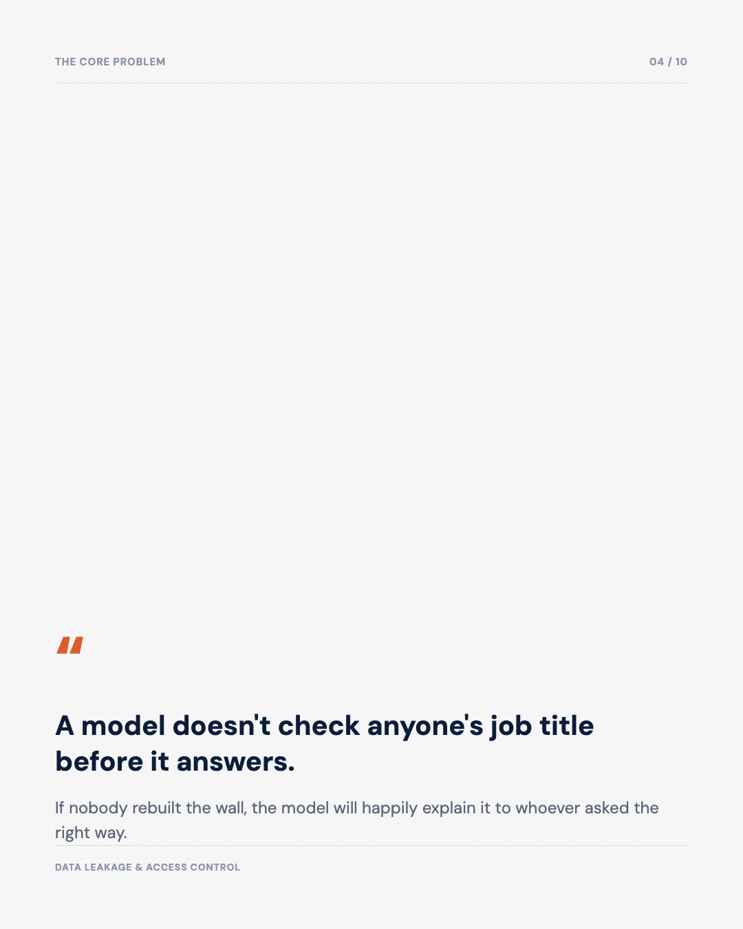 Carousel slide 4: quote, a model doesn't check anyone's job title