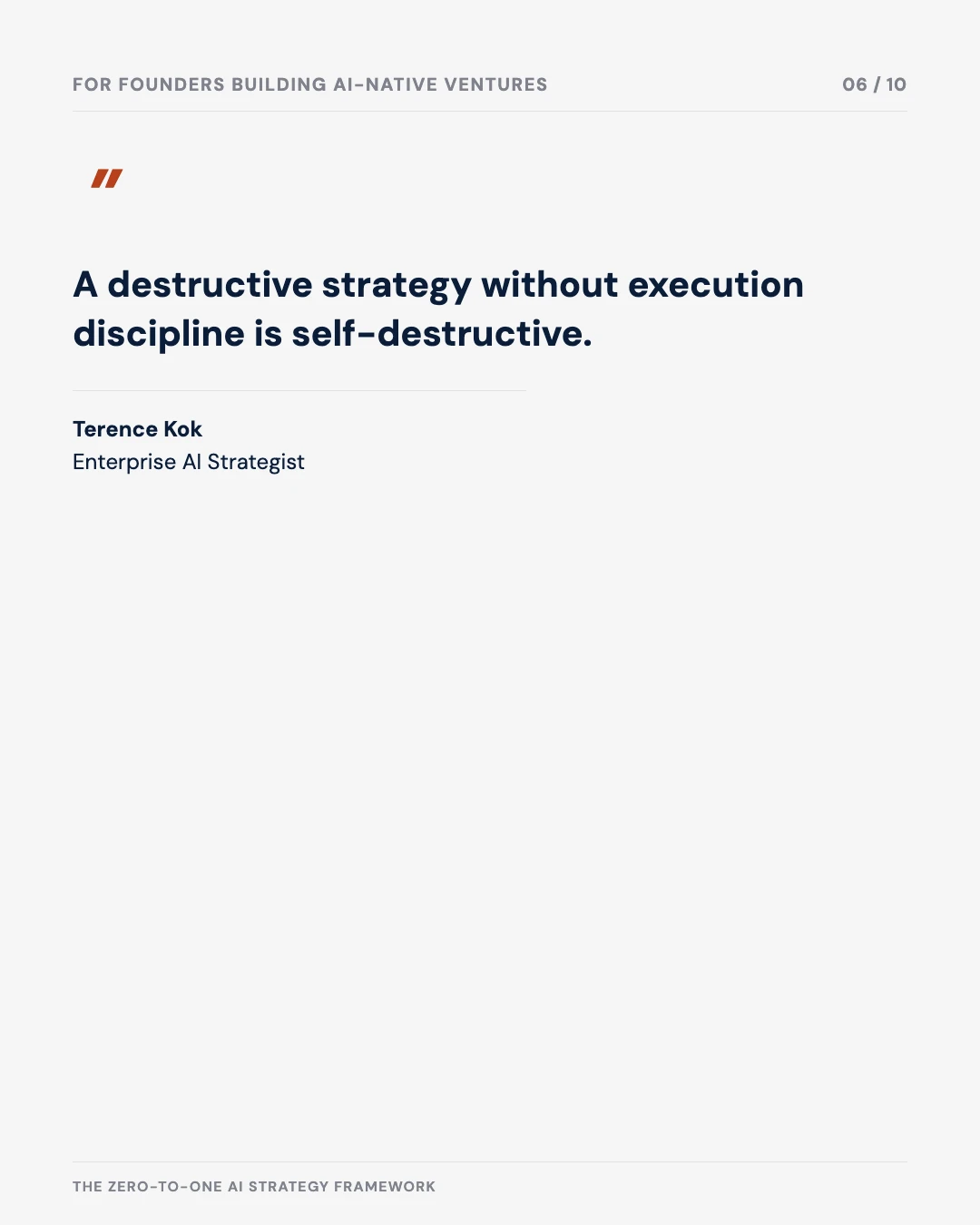 Carousel slide 6: quote — a destructive strategy without execution discipline is self-destructive