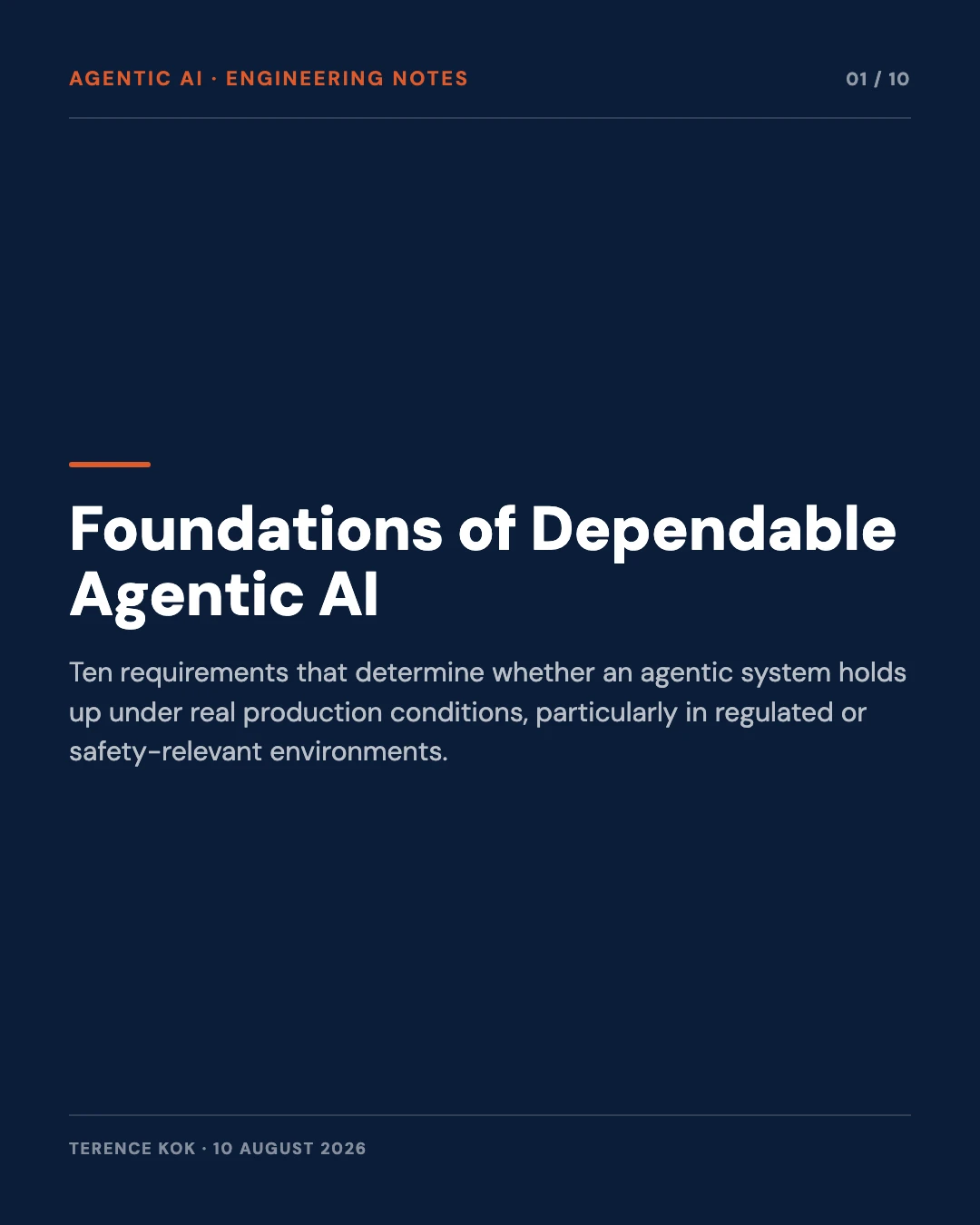 Carousel slide 1: cover, Foundations of Dependable Agentic AI