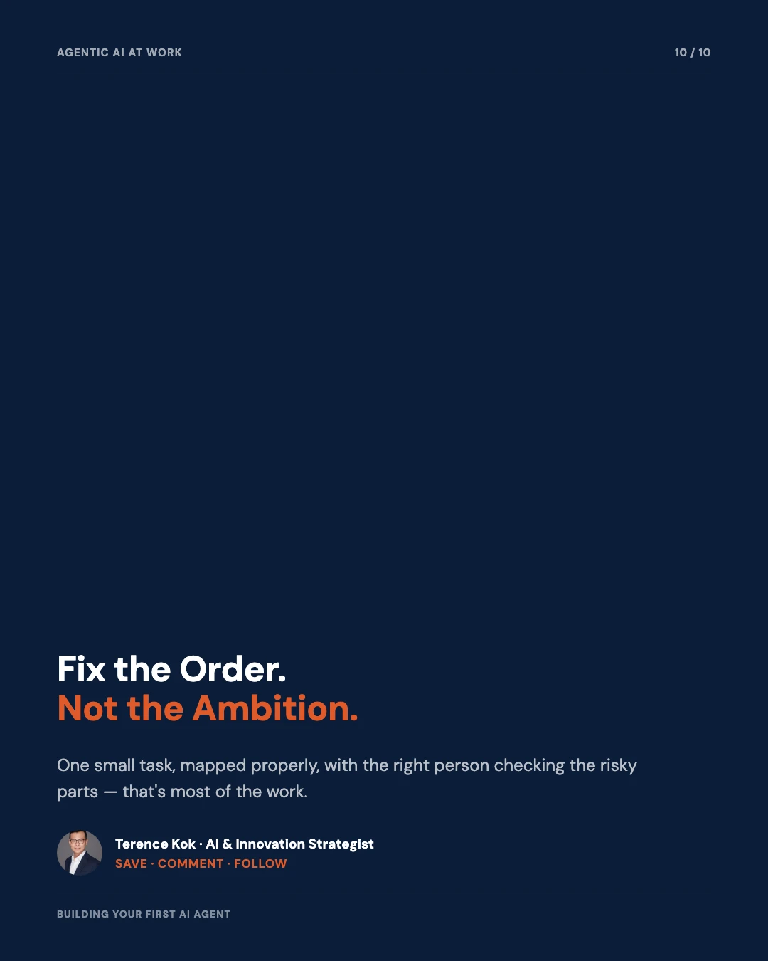 Carousel slide 10: closing call to action, fix the order not the ambition