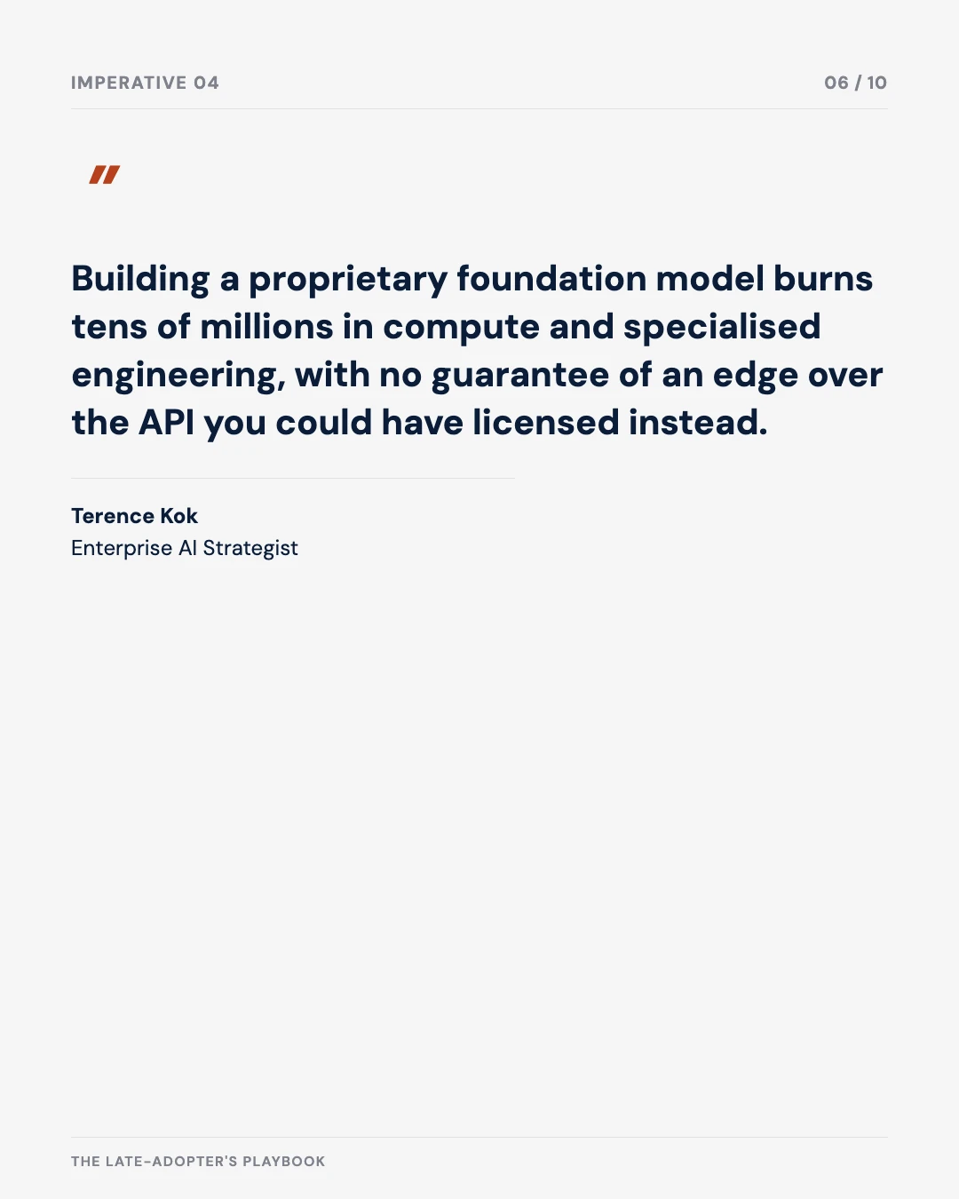 Carousel slide 6: quote on the cost of building a proprietary foundation model
