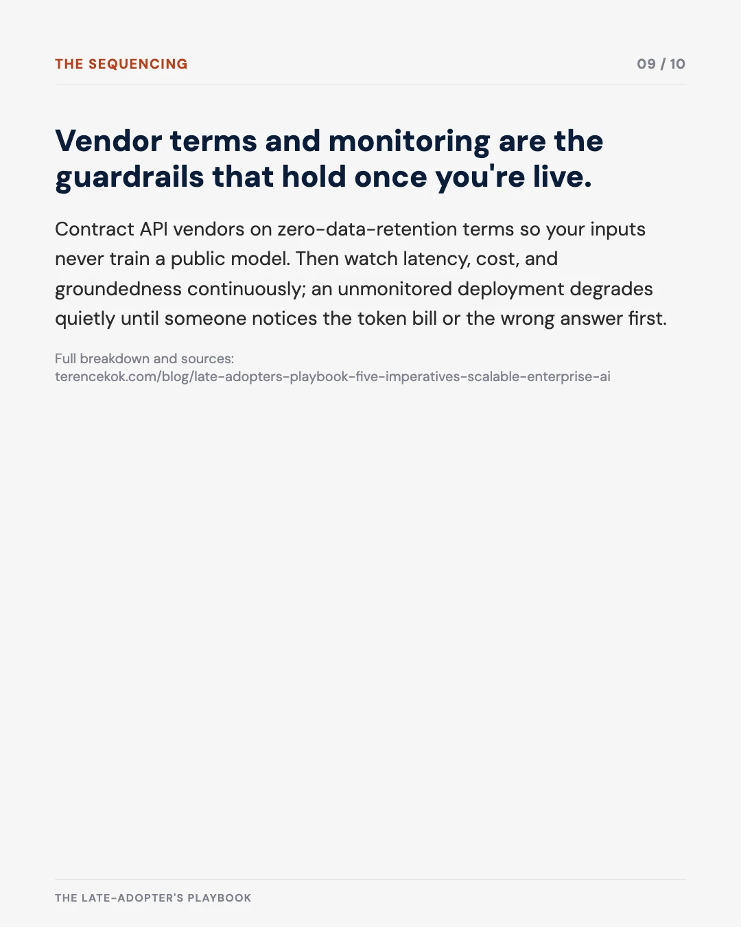 Carousel slide 9: vendor terms and monitoring as operational guardrails