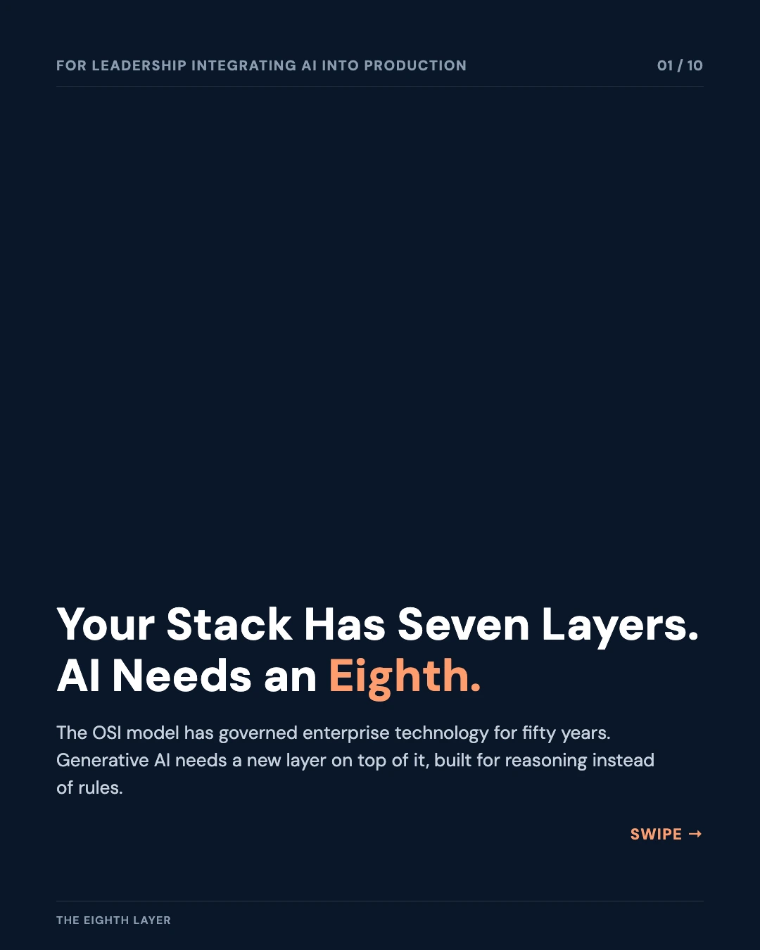 Carousel slide 1: cover, Your Stack Has Seven Layers. AI Needs an Eighth.