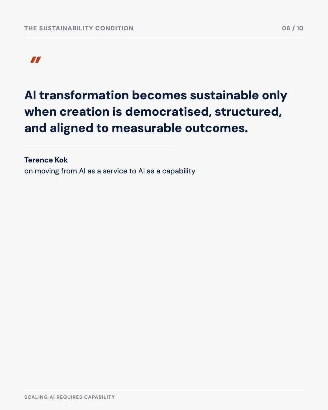Carousel slide 6: quote on AI as a service vs. AI as a capability