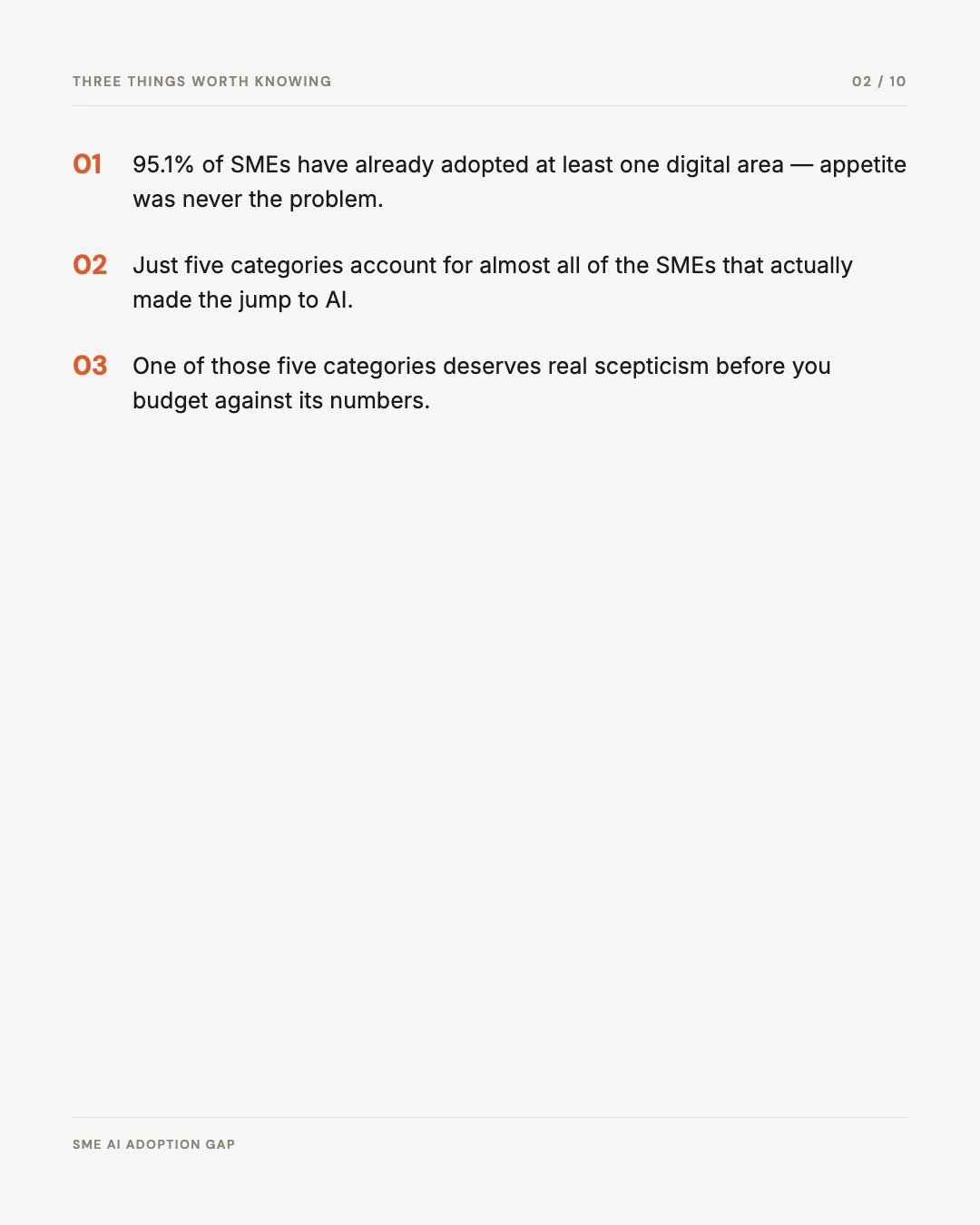 Carousel slide 2: three things worth knowing about the SME AI adoption gap