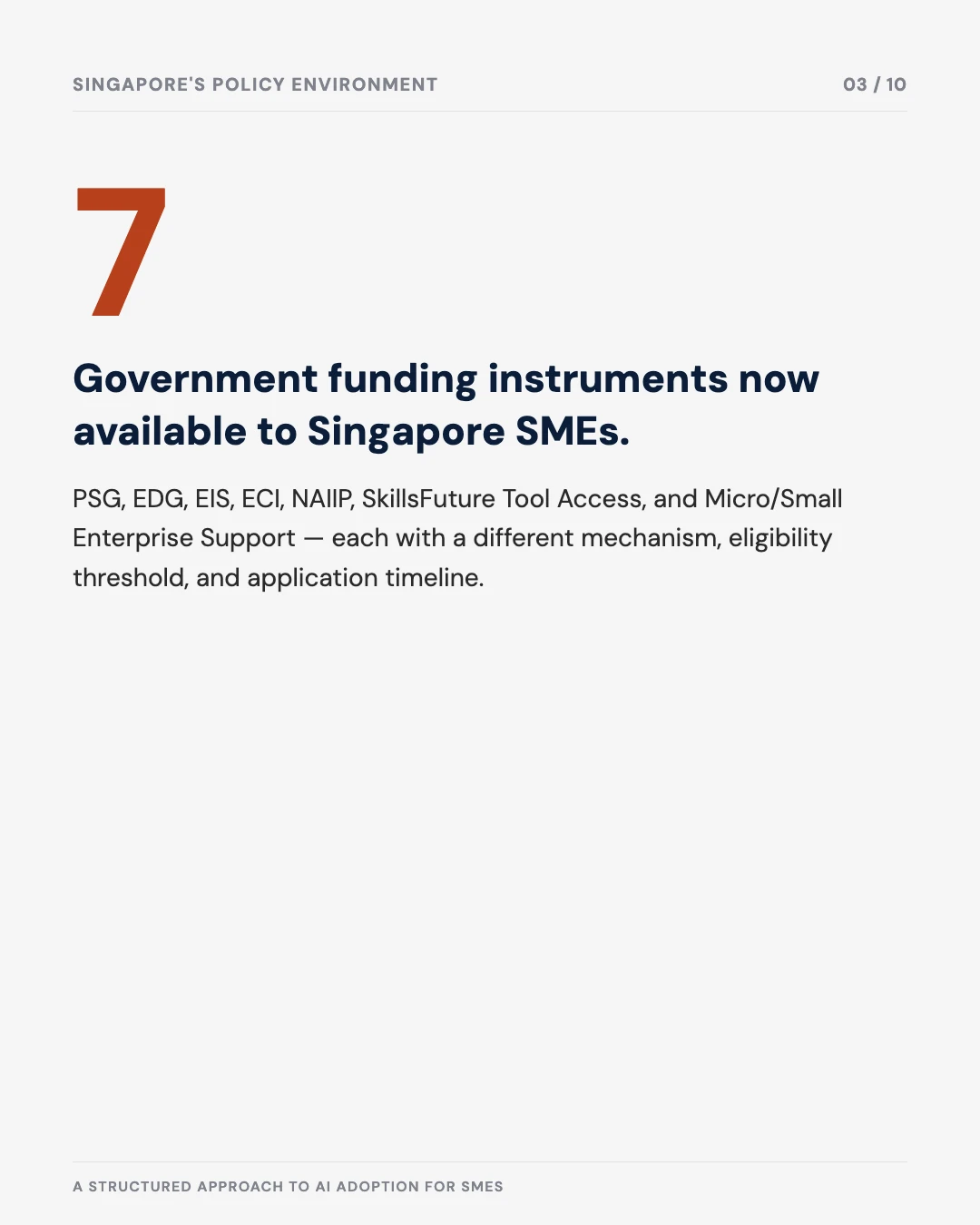 Carousel slide 3: seven government funding instruments for Singapore SMEs