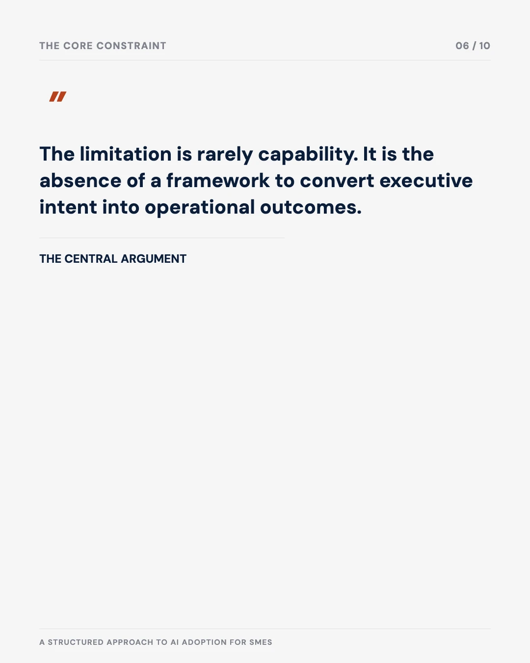 Carousel slide 6: quote on the absence of a framework as the real constraint
