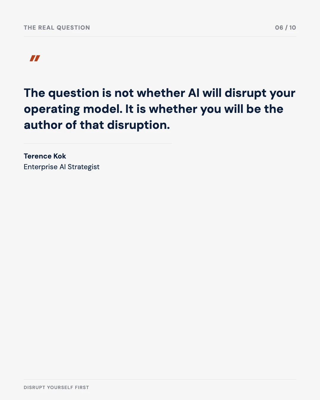 Carousel slide 6: quote — the question is whether you'll be the author of that disruption