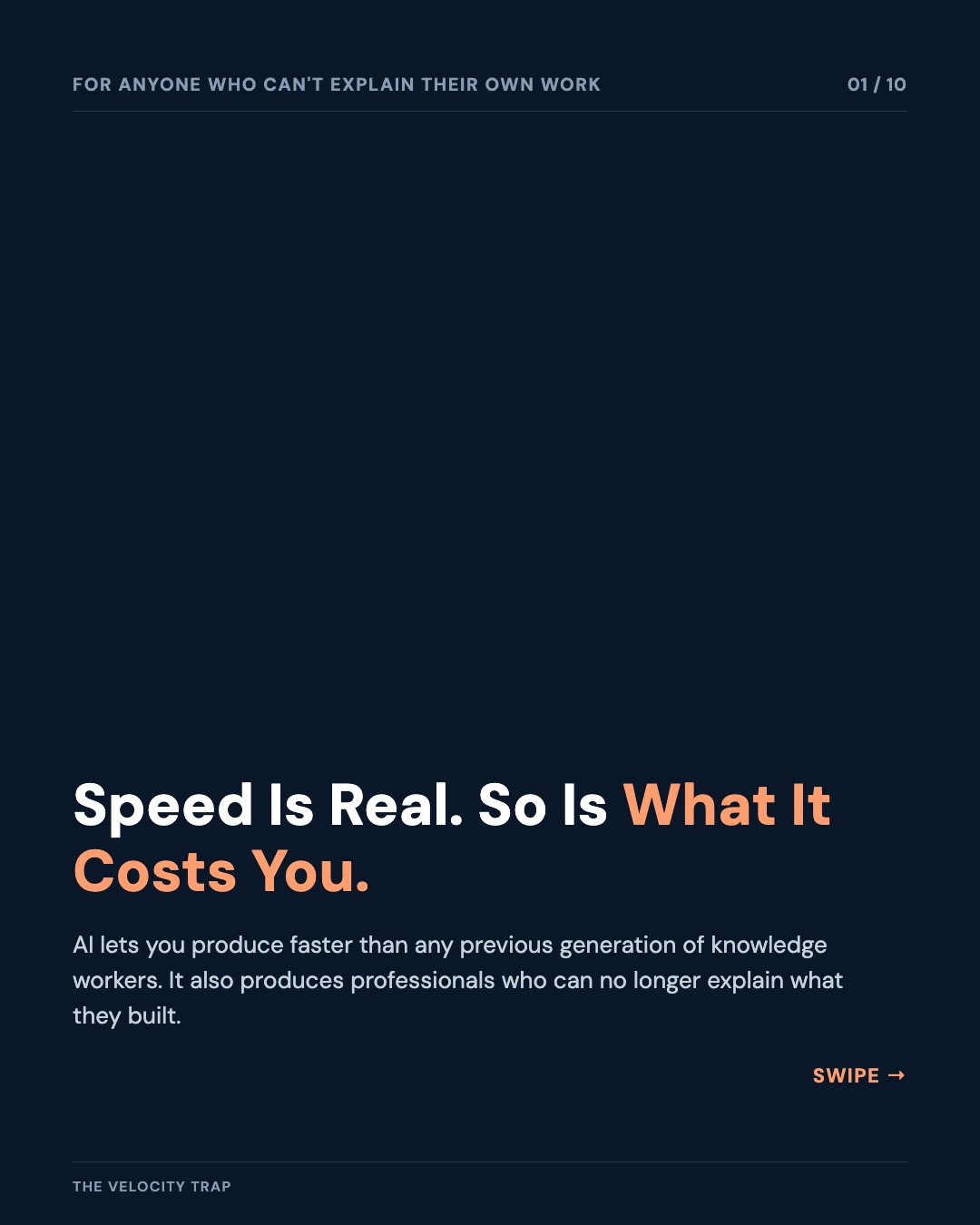 Carousel slide 1: cover, Speed Is Real. So Is What It Costs You.