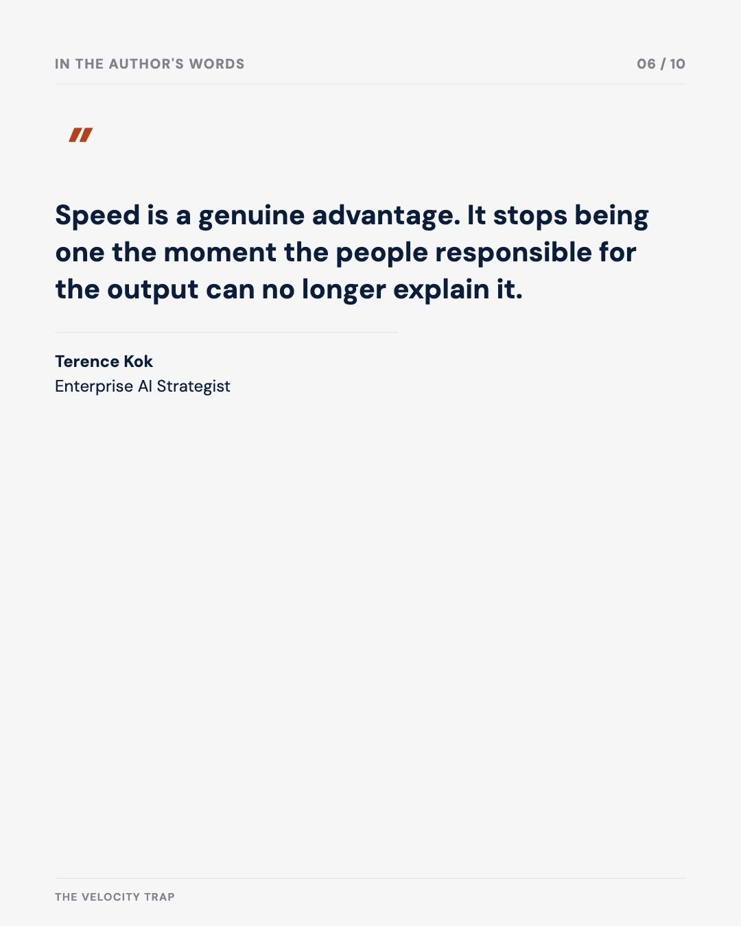 Carousel slide 6: quote from the author on speed and accountability