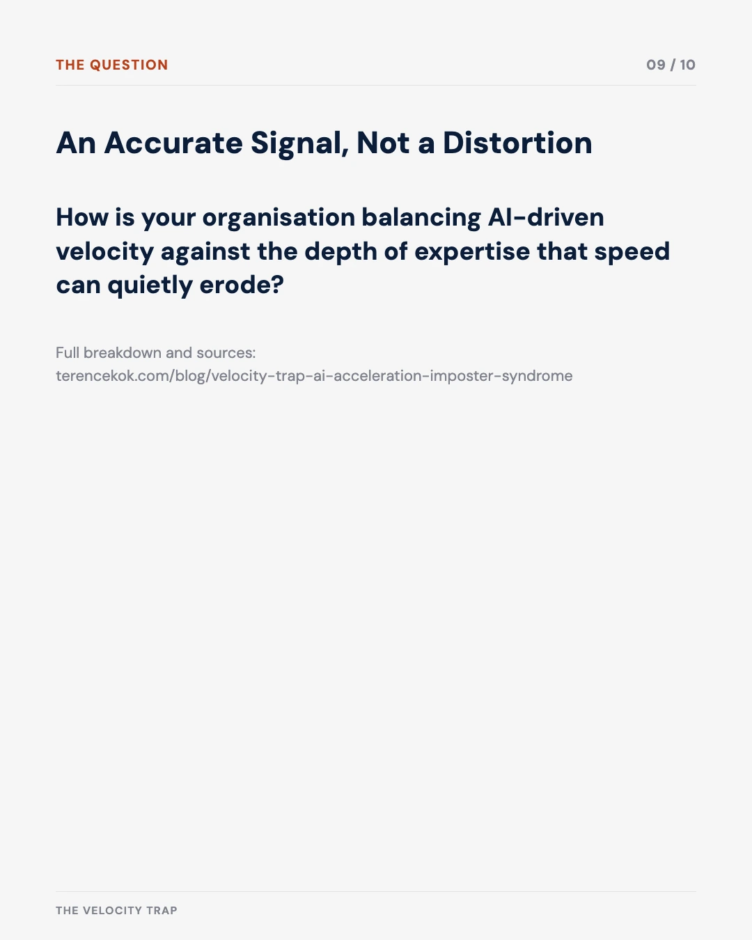 Carousel slide 9: closing question on velocity versus expertise