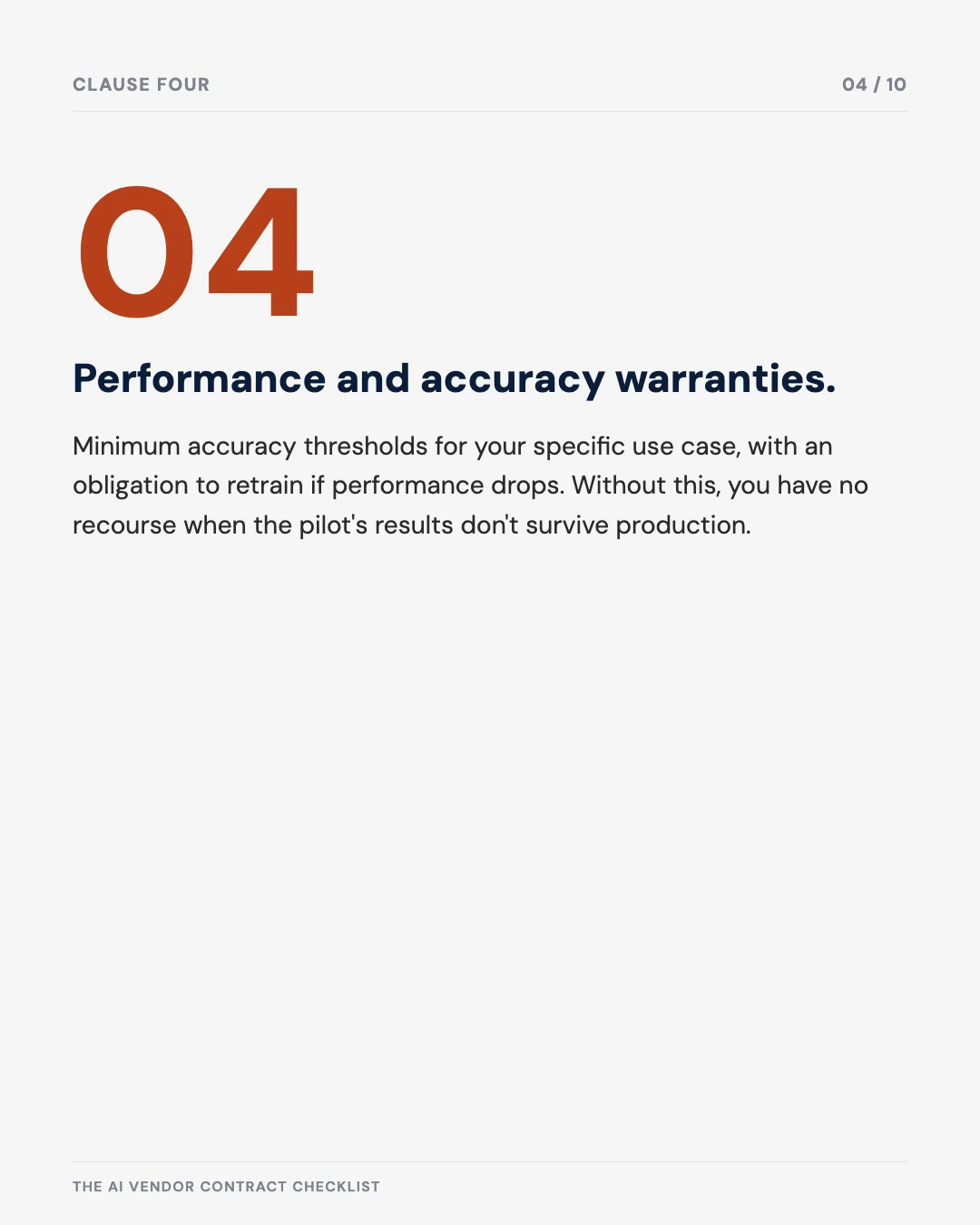 Carousel slide 4: clause four — performance and accuracy warranties