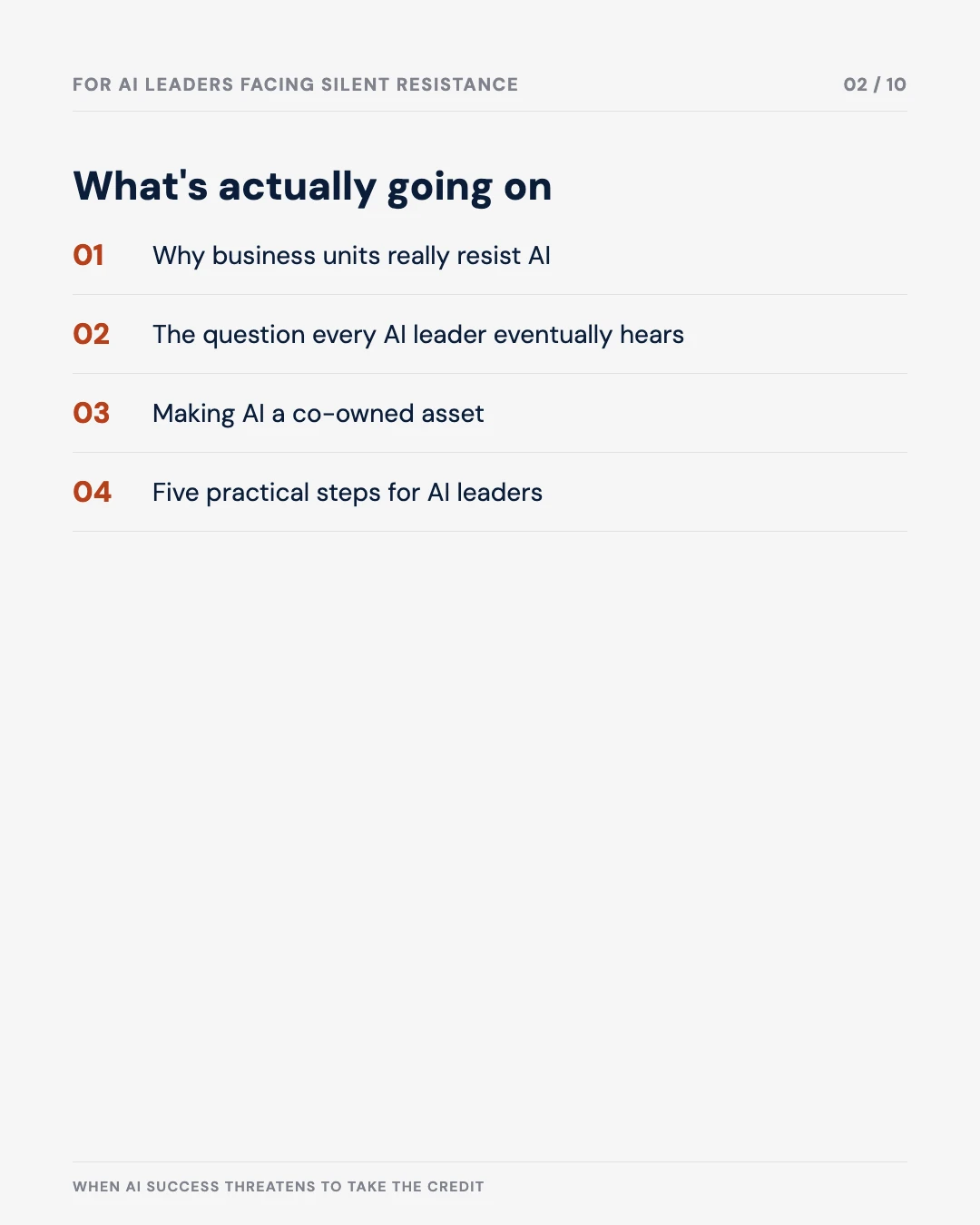 Carousel slide 2: agenda — what's actually going on