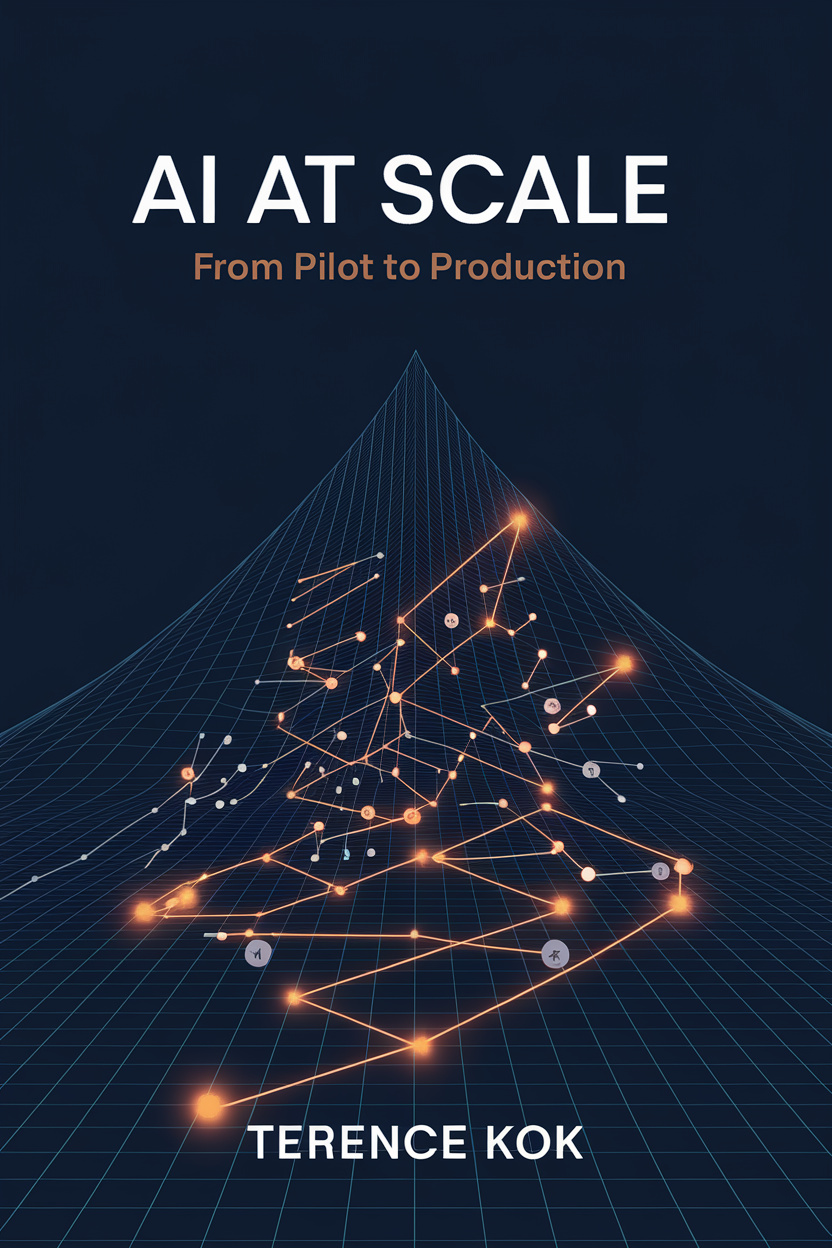 AI at Scale book cover, navy blue with orange network visualization