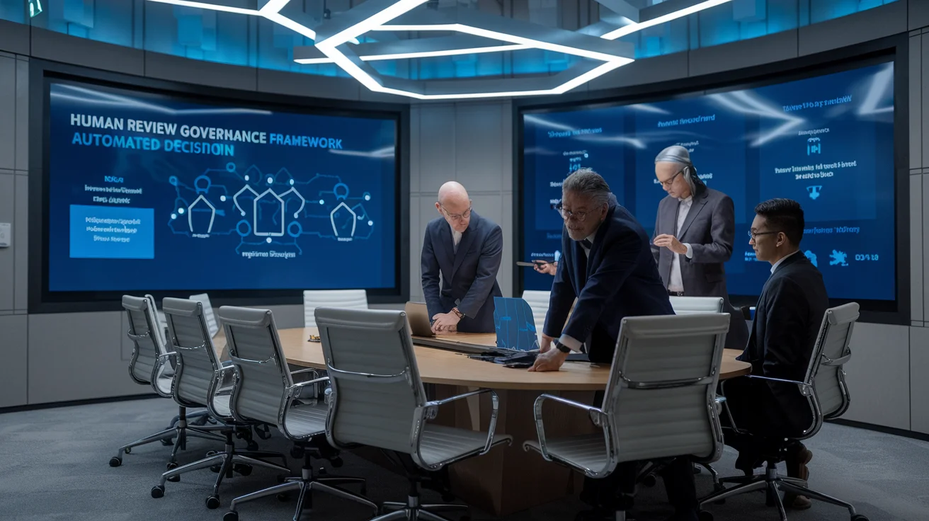 AI governance committee reviewing oversight framework in a boardroom