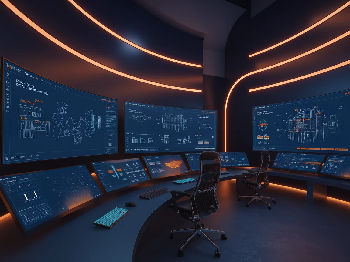 Engineering AI command centre with curved screens