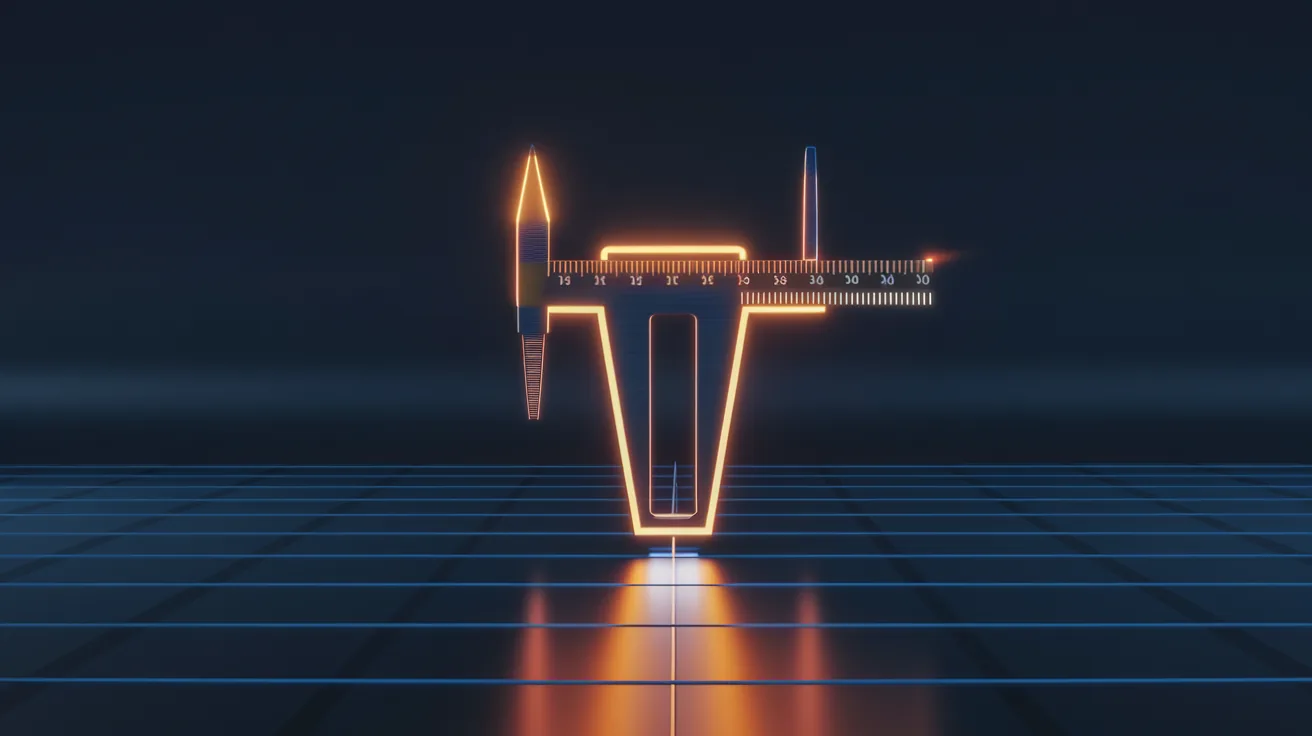 Glowing orange precision caliper instrument, representing measurable acceptance criteria