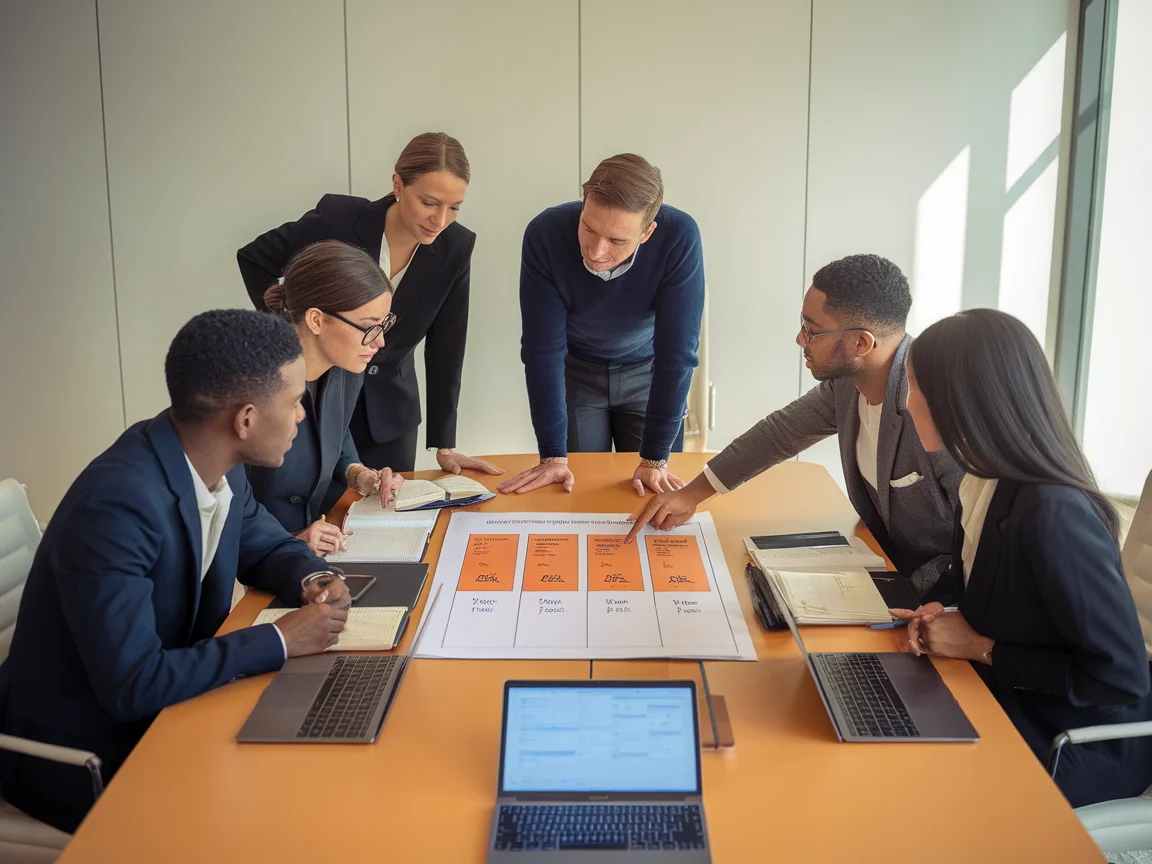 Business professionals reviewing AI readiness scorecard together
